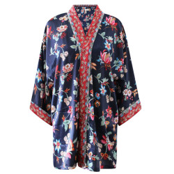 Navy Blue Folk Floral Viscose Summer Jacket