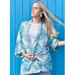 Turquoise, Cream & Gold Viscose Summer Jacket