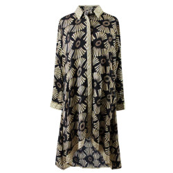 Coco, Black & Gold Fan Print Viscose Shirt Dress