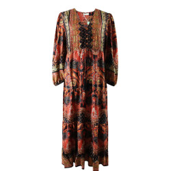 Blair, Red, Black & Orange Viscose Long Sleeve Dress